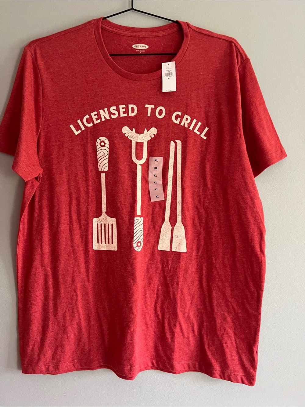 Old Navy Red Graphic Tee with White 'Licensed to Grill' Print